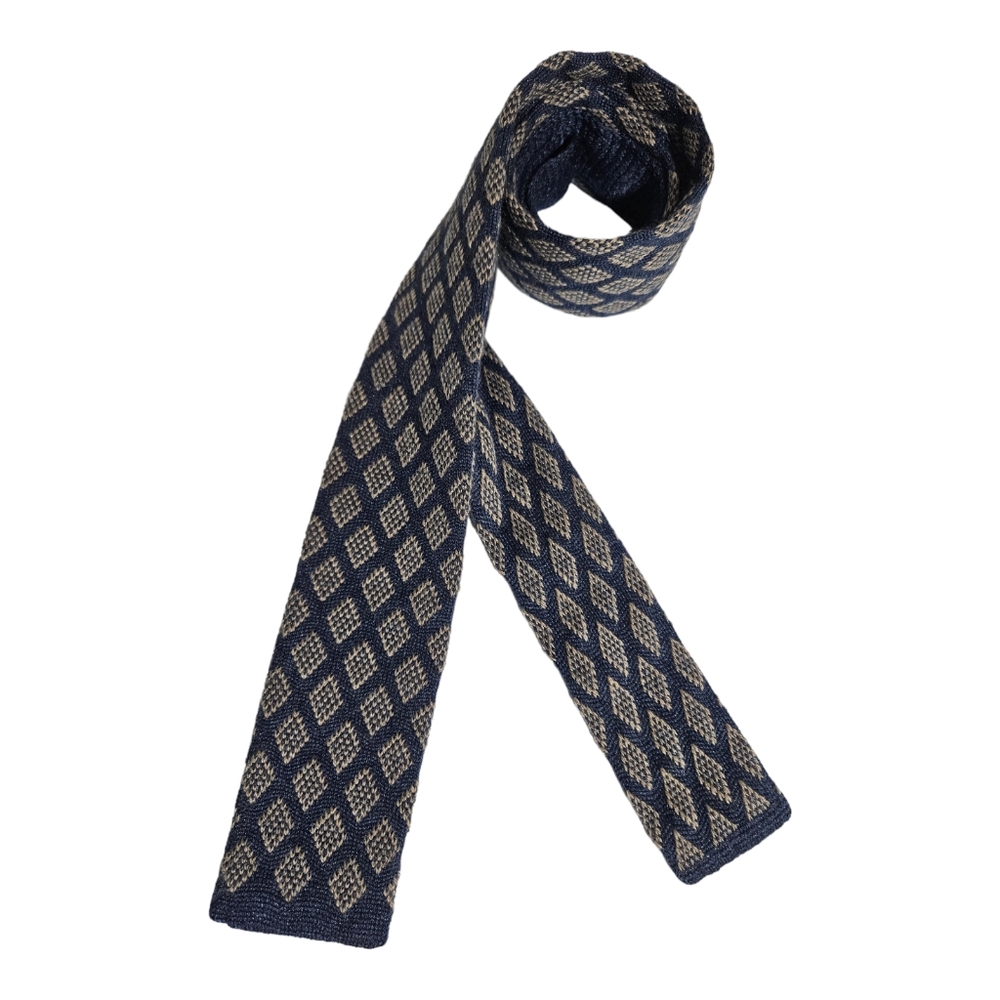 WINDSOR Blue/Gray Geometric Knit Wool Blend LUXURY Slim Tie ITALY
